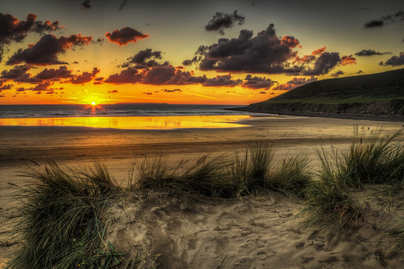 Sunset over Beach — Orange, Dramatic, Photograph, Sand Dunes