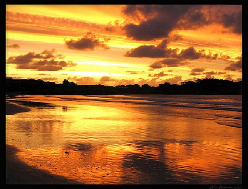 Sunset over Beach — Orange, Dramatic, Photograph, Sky, Clouds