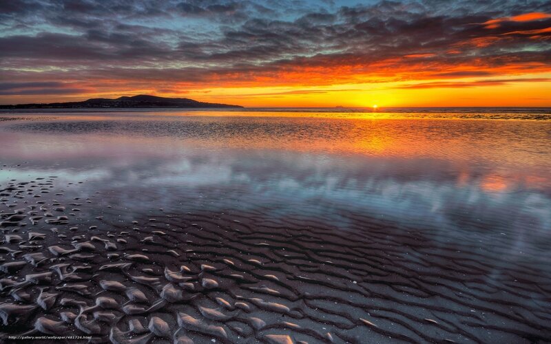 Sunset over Beach — Orange, Dramatic, Photograph, Sky, Ocean, Sand
