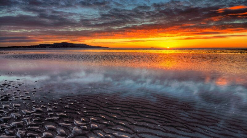 Sunset over Beach — Orange, Dramatic, Photograph, Sky, Sea