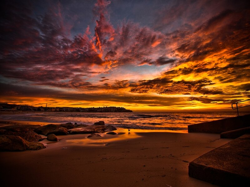 Sunset over Beach — Orange, Dramatic, Photograph, Sky