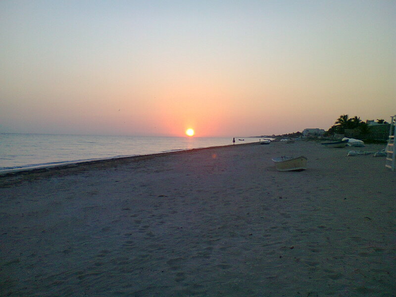 Sunset over Beach — Orange, Serene, Photograph, Ocean, Boat