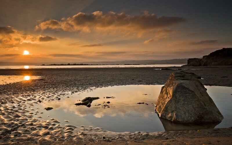 Sunset over Beach — Orange, Serene, Photograph, Sand