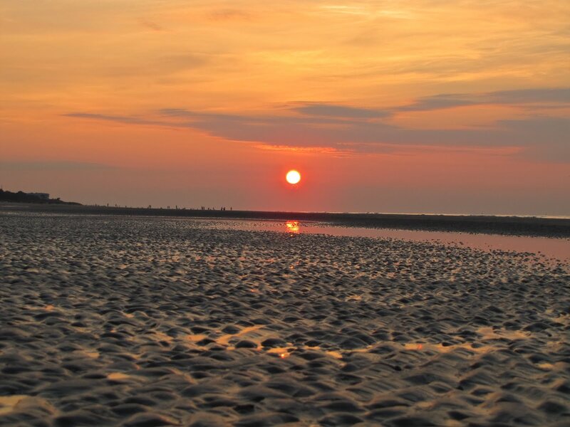 Sunset over Beach — Orange, Serene, Photograph, Sun, Sand