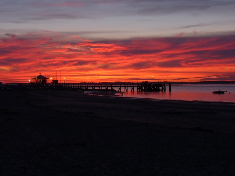 Sunset over Beach Pier — Red