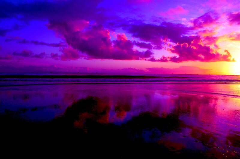 Sunset over Beach — Purple, Dramatic, Photograph, Ocean