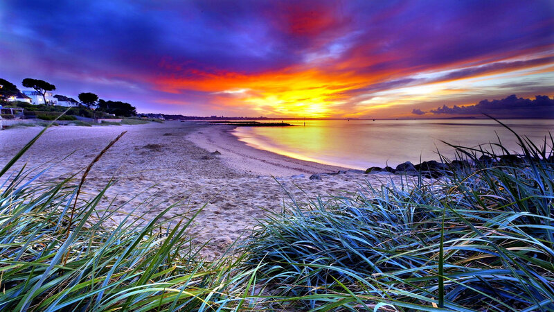 Sunset over Beach — Purple, Dramatic, Photograph, Sand