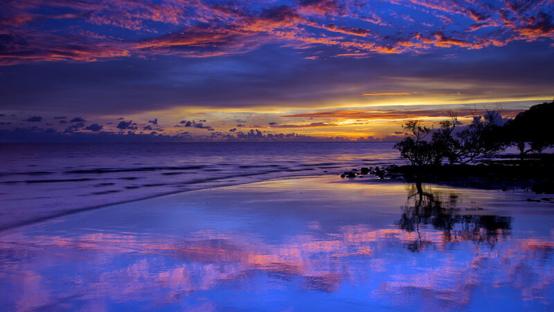 Sunset over Beach — Purple, Dramatic, Photograph