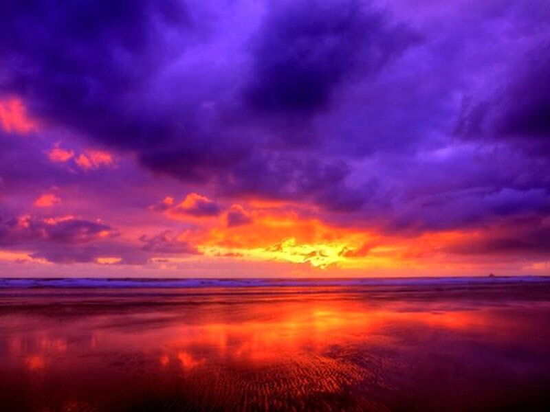 Sunset over Beach — Purple, Dramatic