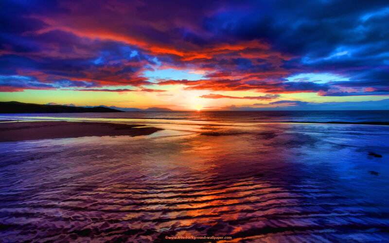 Sunset over Beach — Red, Dramatic, Photograph, Ocean