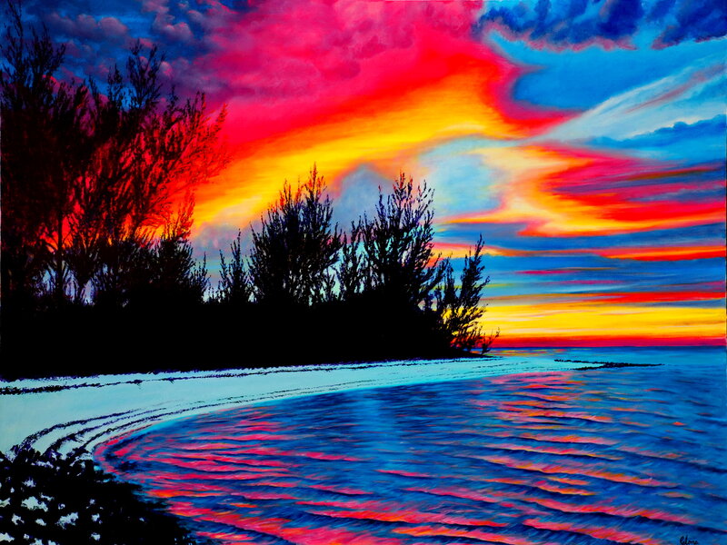 Sunset over Beach — Red, Dramatic