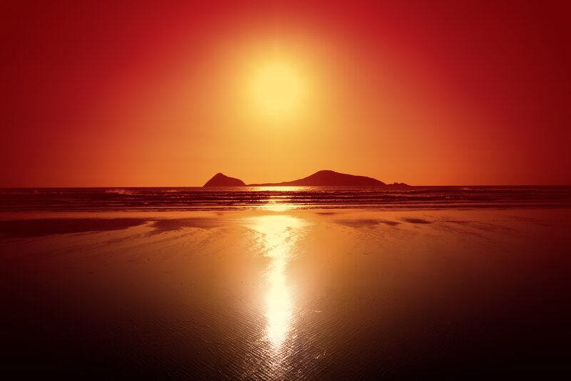 Sunset over Beach — Red, Serene, Photograph