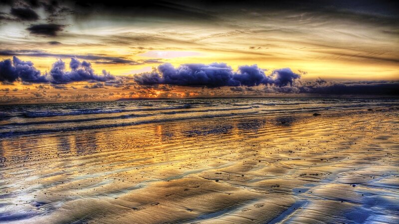 Sunset over Beach — Yellow, Dramatic