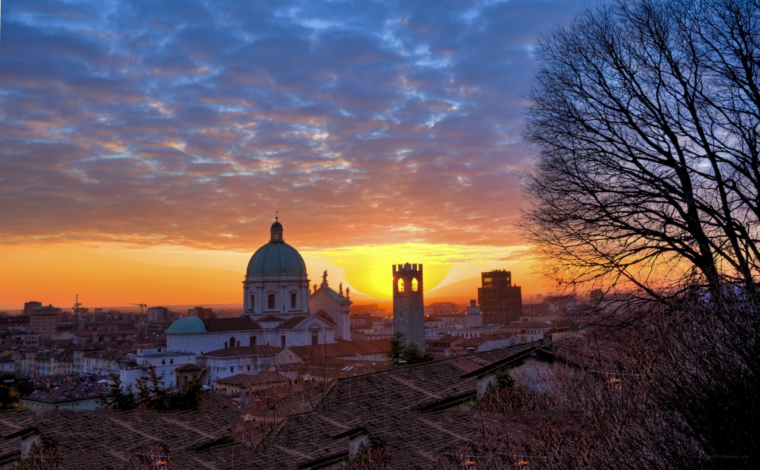 Sunset over Bergamo cityscape