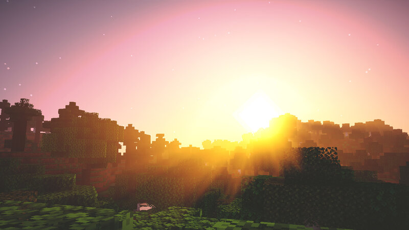 Sunset over Blocky Landscape — Pink
