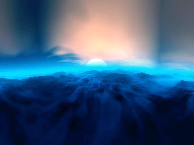 sunset over blue landscape