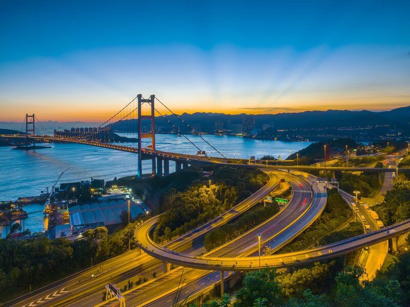 Sunset over Bridge and Highway