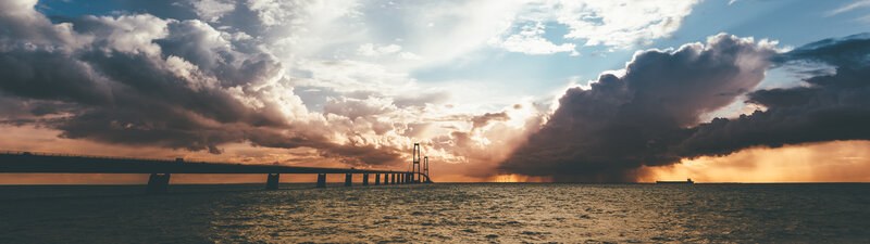 Sunset over Bridge — Blue, Dramatic, Photograph, Sea