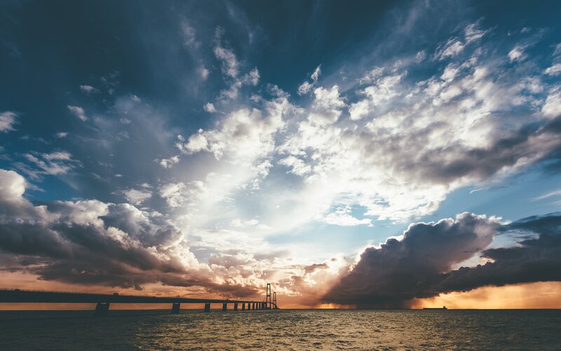 Sunset over Bridge — Blue, Dramatic, Photograph