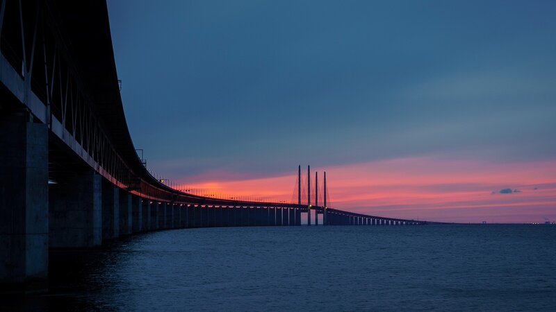 Sunset over Bridge — Blue, Serene, Photograph, Sky