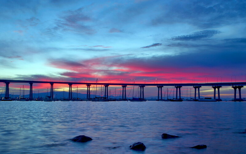 Sunset over Bridge — Blue, Serene, Photograph