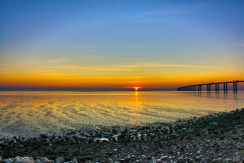 Sunset over Bridge — Blue, Serene