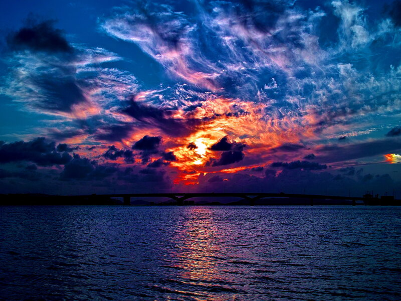 Sunset over Bridge — Blue