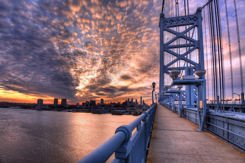 Sunset over Bridge — Orange, Dramatic, Photograph, City Skyline