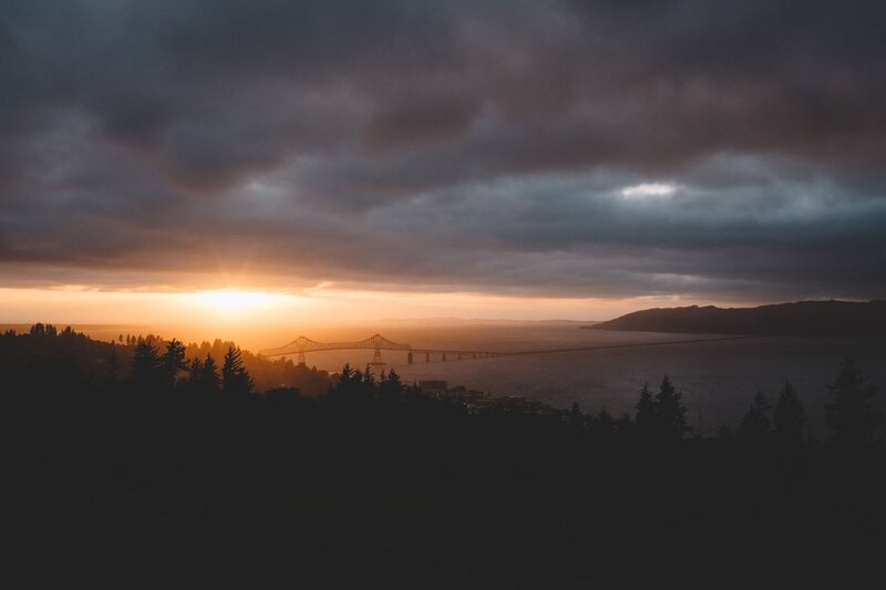 Sunset over Bridge — Orange, Dramatic, Photograph, Forest