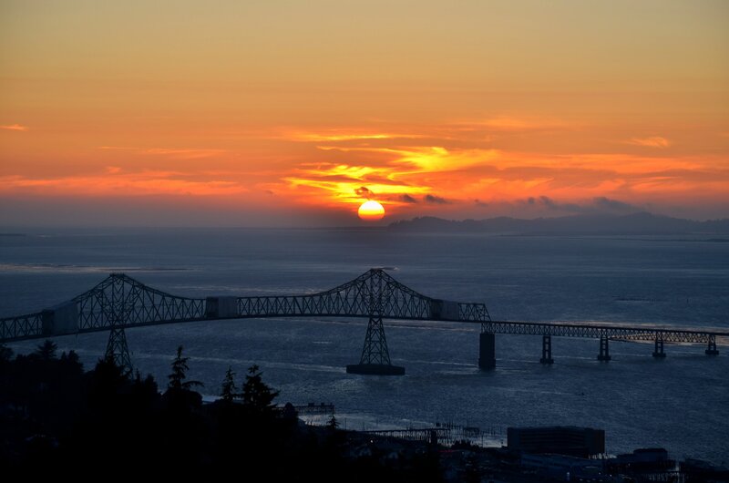 Sunset over Bridge — Orange, Dramatic, Photograph, Ocean
