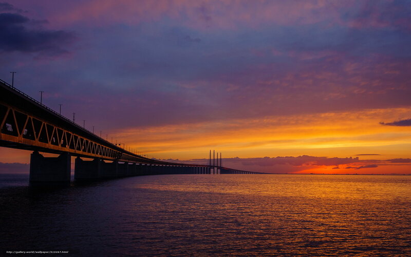 Sunset over Bridge — Orange, Dramatic, Photograph, Sky