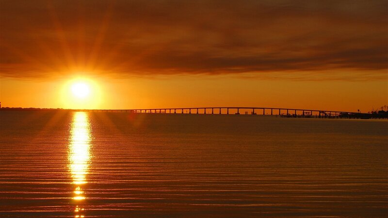 Sunset over Bridge — Orange, Dramatic, Photograph, Sun