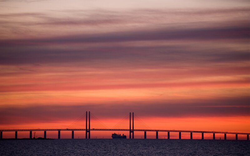 Sunset over Bridge — Orange, Dramatic, Photograph
