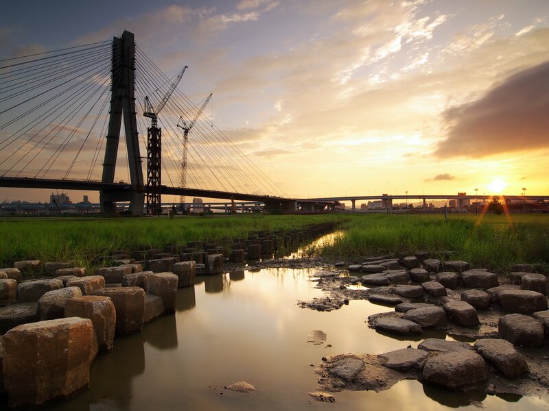 Sunset over Bridge — Orange, Serene