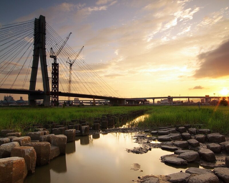 Sunset over Bridge — Yellow, Serene