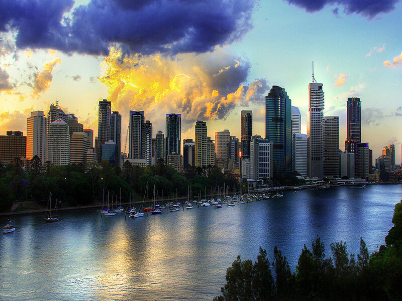 Sunset over Brisbane skyline