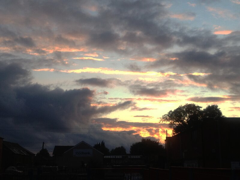 Sunset over Buildings — Orange, Dramatic, Photograph