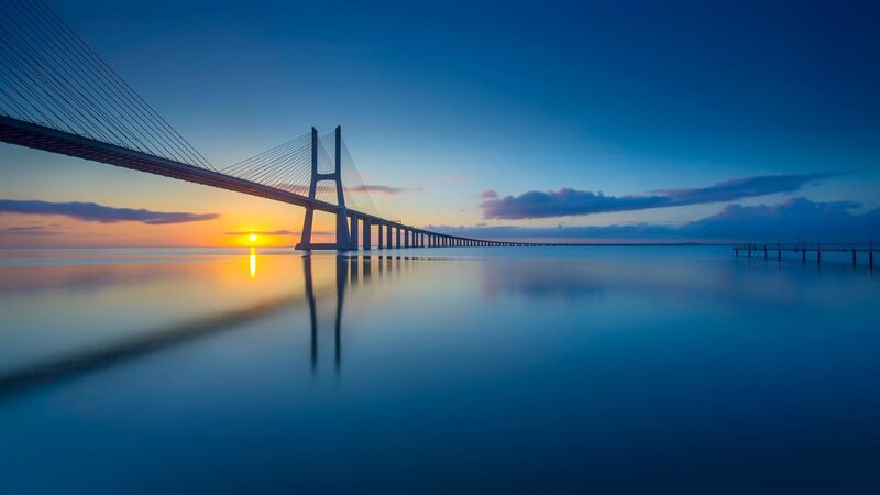 Sunset over Cable-stayed Bridge — Blue, Serene