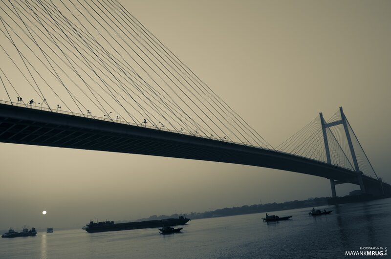 Sunset over Cable-stayed Bridge — Gray