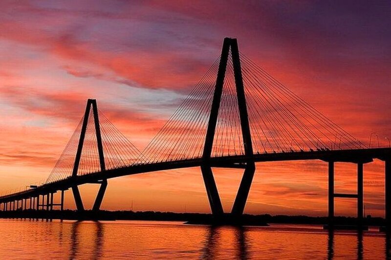 Sunset over Cable-stayed Bridge — Orange, Dramatic