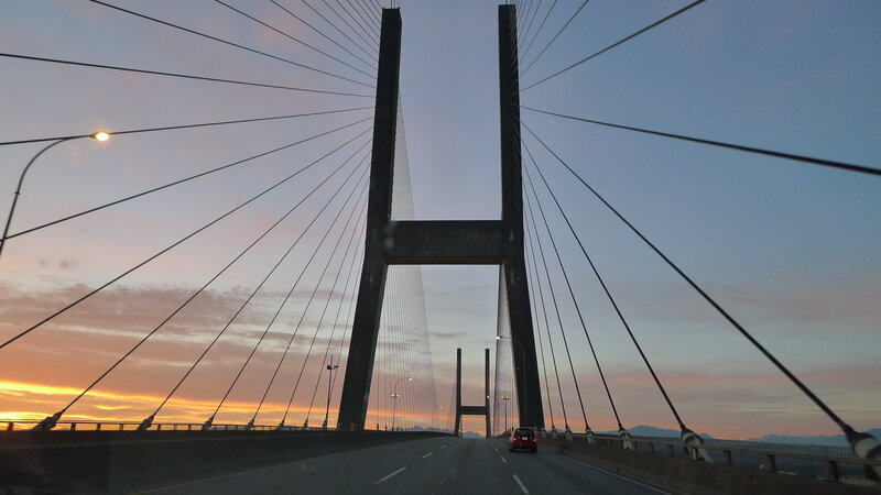 Sunset over Cable-stayed Bridge — Orange, Serene, Photograph