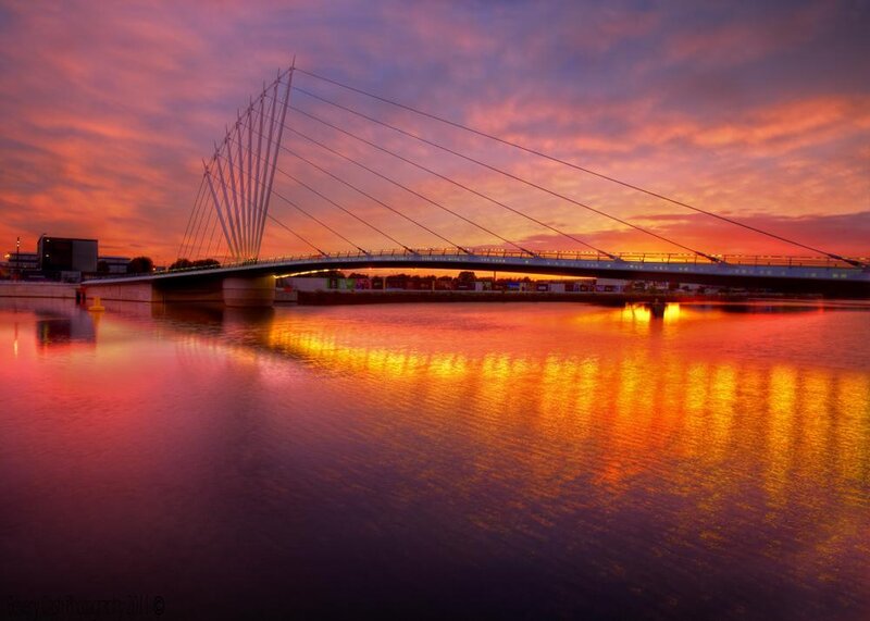 Sunset over Cable-stayed Bridge — Orange