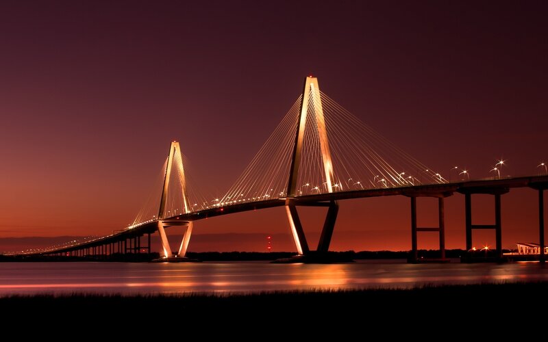 Sunset over Cable-stayed Bridge — Purple, Dramatic