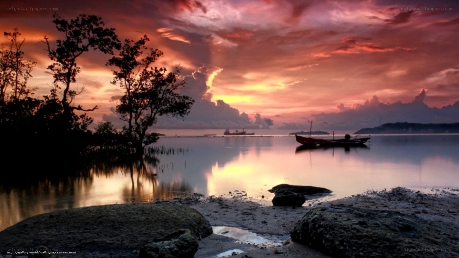 Sunset over calm bay