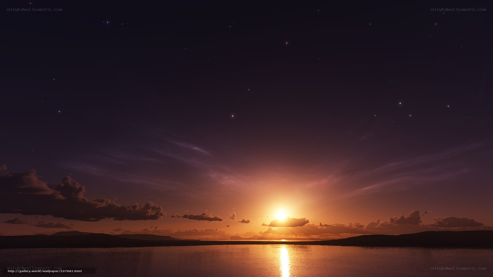sunset over calm lake
