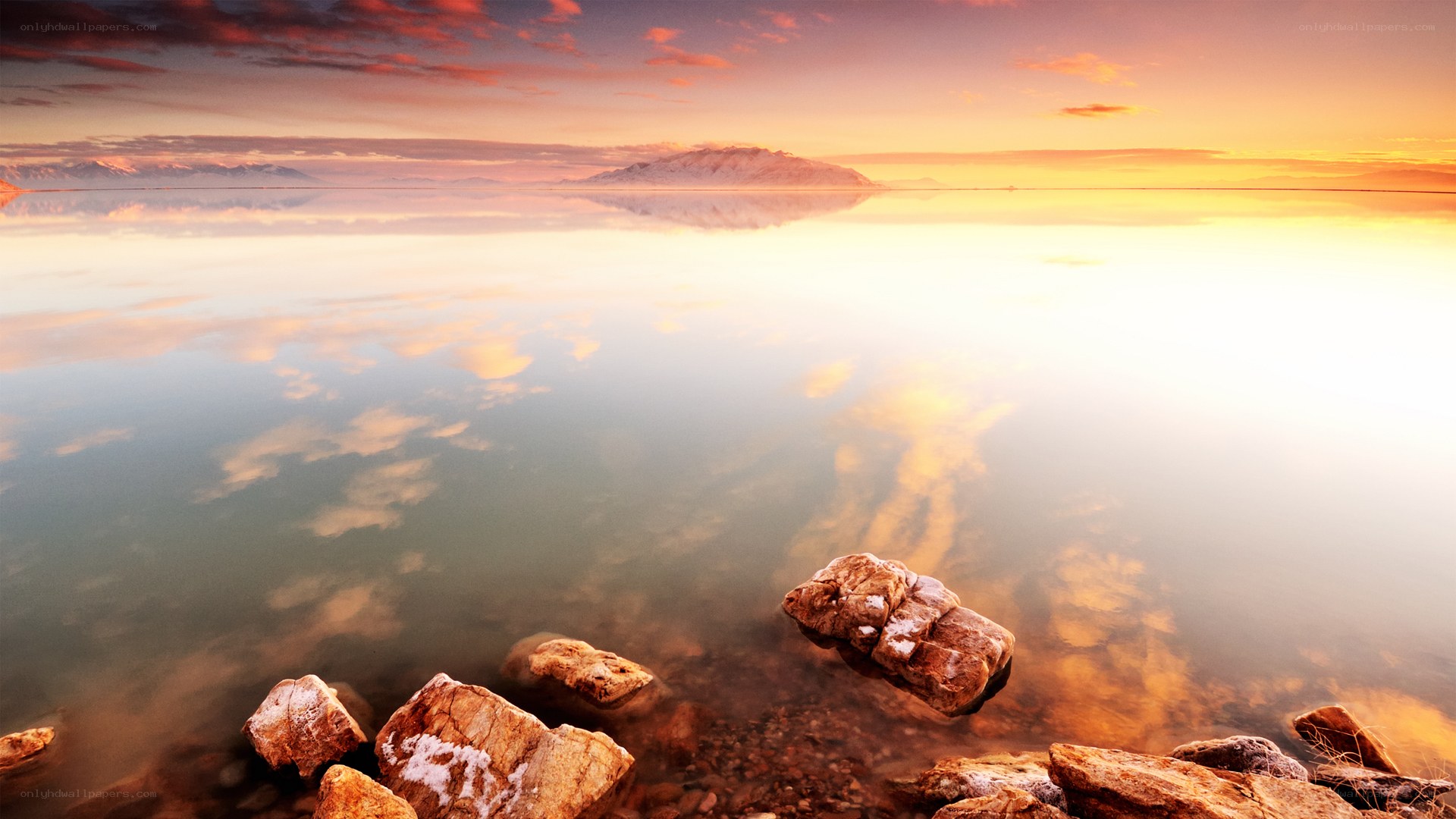 Sunset over calm lake