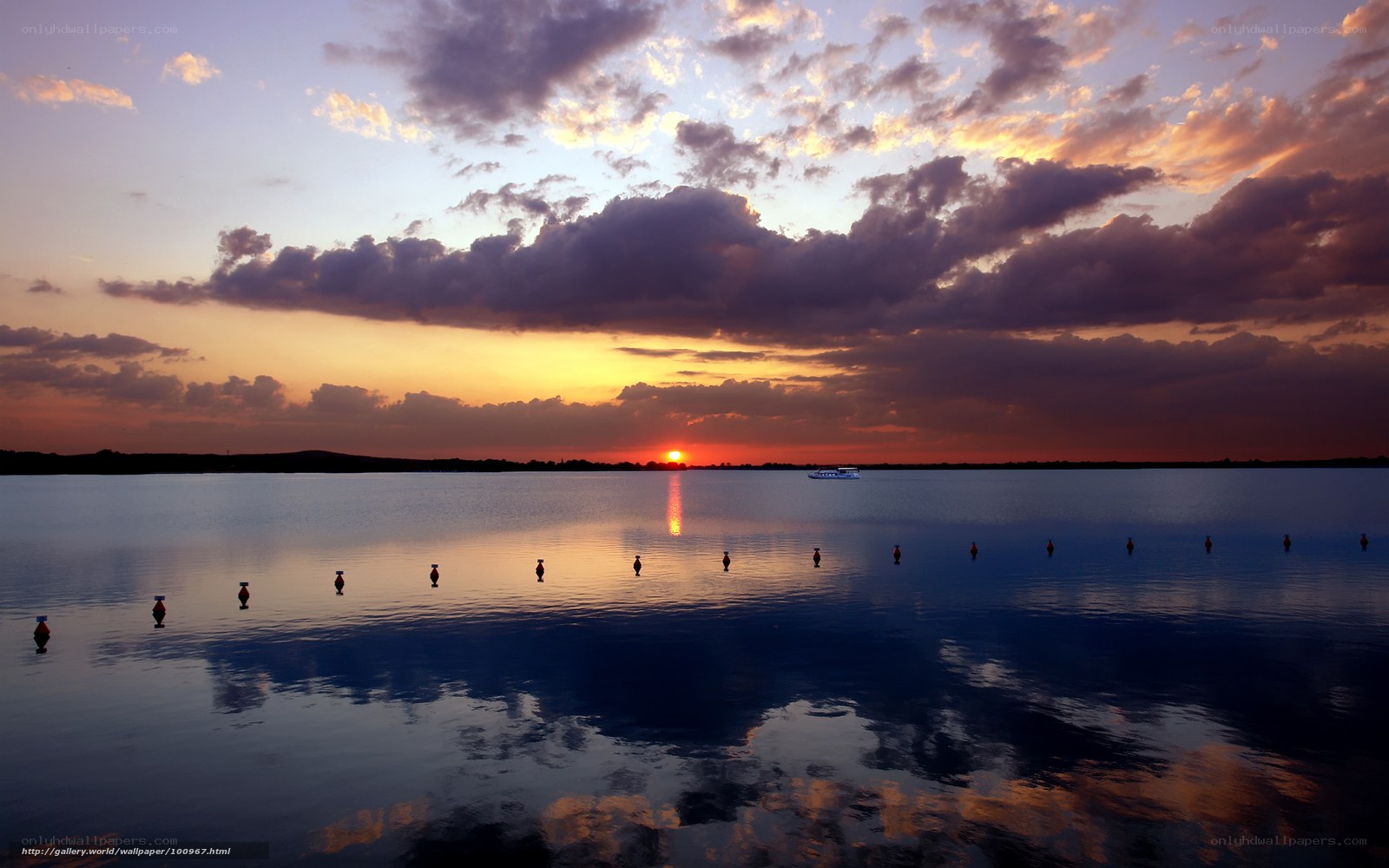 Sunset over calm lake