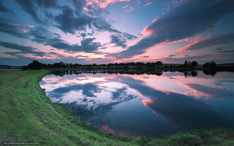 Sunset over Calm Lake — Blue, Serene, Photograph, Sky
