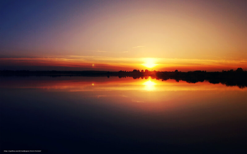 Sunset over Calm Lake — Orange, Serene, Photograph