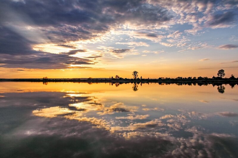 Sunset over Calm Lake — Orange, Serene